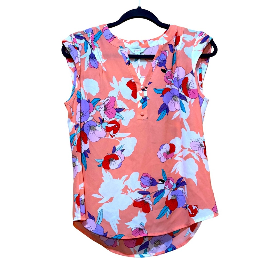 Peach Floral Blouse‎ Cap Sleeve Womens Small NWT Cottagecore Spring Summer Top